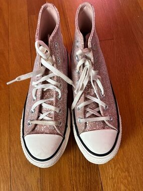 Converse High-Top Sneakers in Dusty Pink with Silver Accents